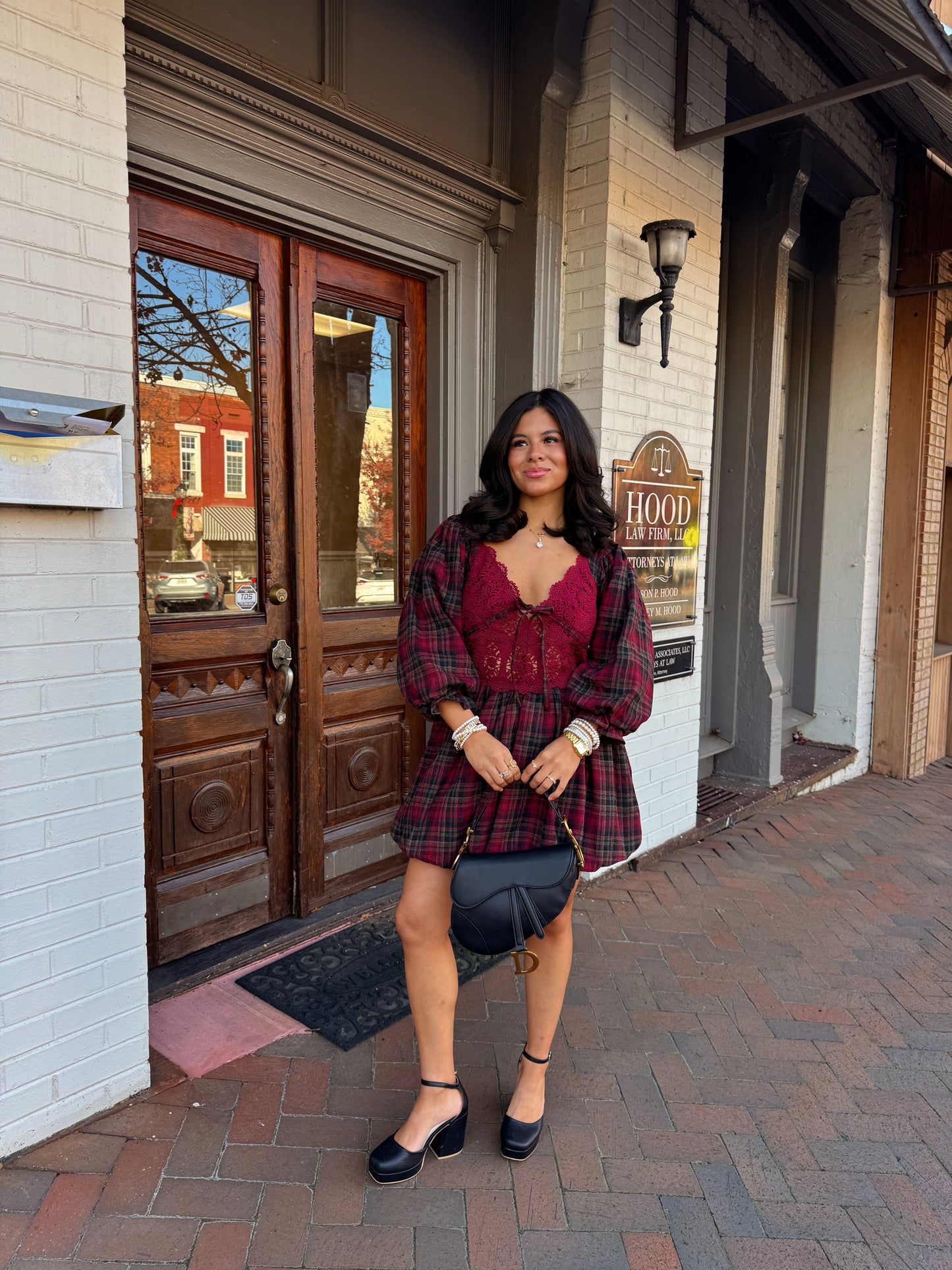 The Blackberry Lace Plaid Mini Dress