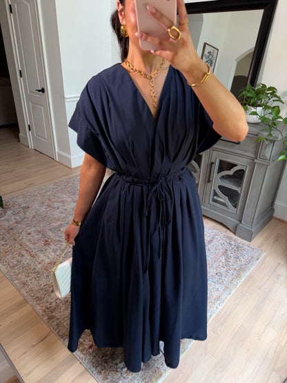 Darling Navy Pleated Midi Dress