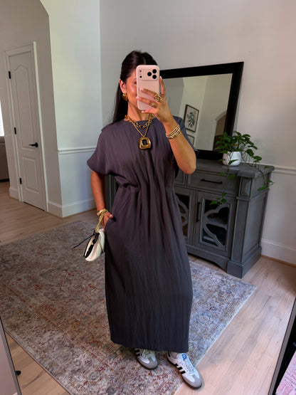 Uptown Charcoal Pleated Dress