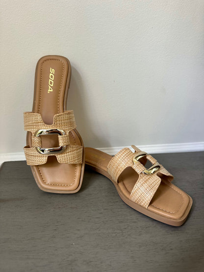 Natural Raffia Woven & Gold Sandal