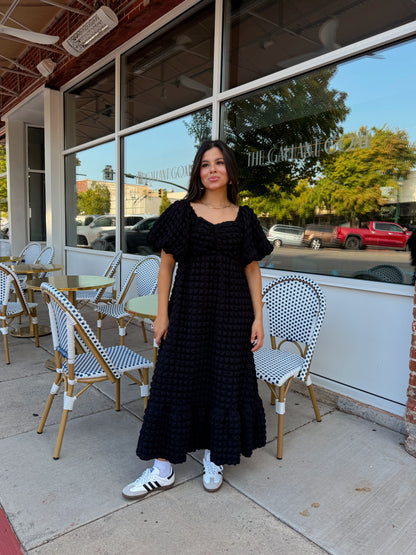 Black Puff Midi Dress