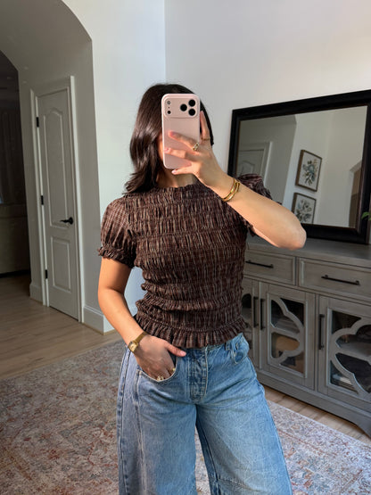 Anne Brown Plaid Scrunch Top