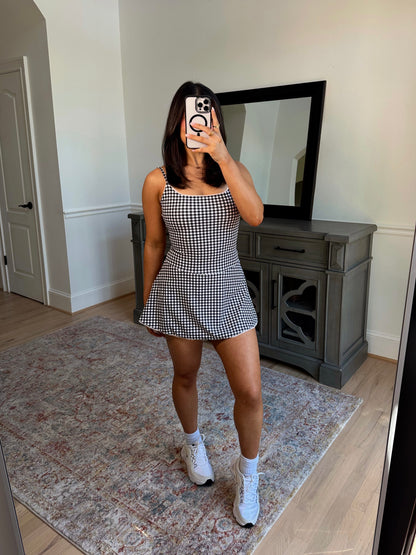 Ditsy Gingham Romper Active Dress