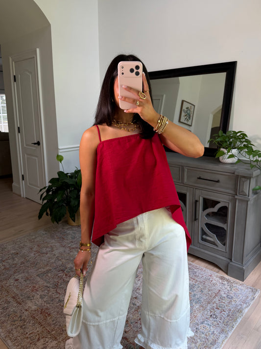 Scarlett Red Linen Open Back Top