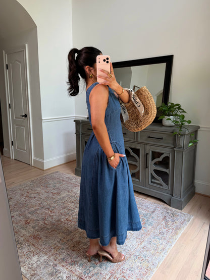 Denim Daydream Pleated Midi Dress