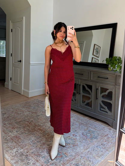 Charlotte Burgundy Polka Dot Dress
