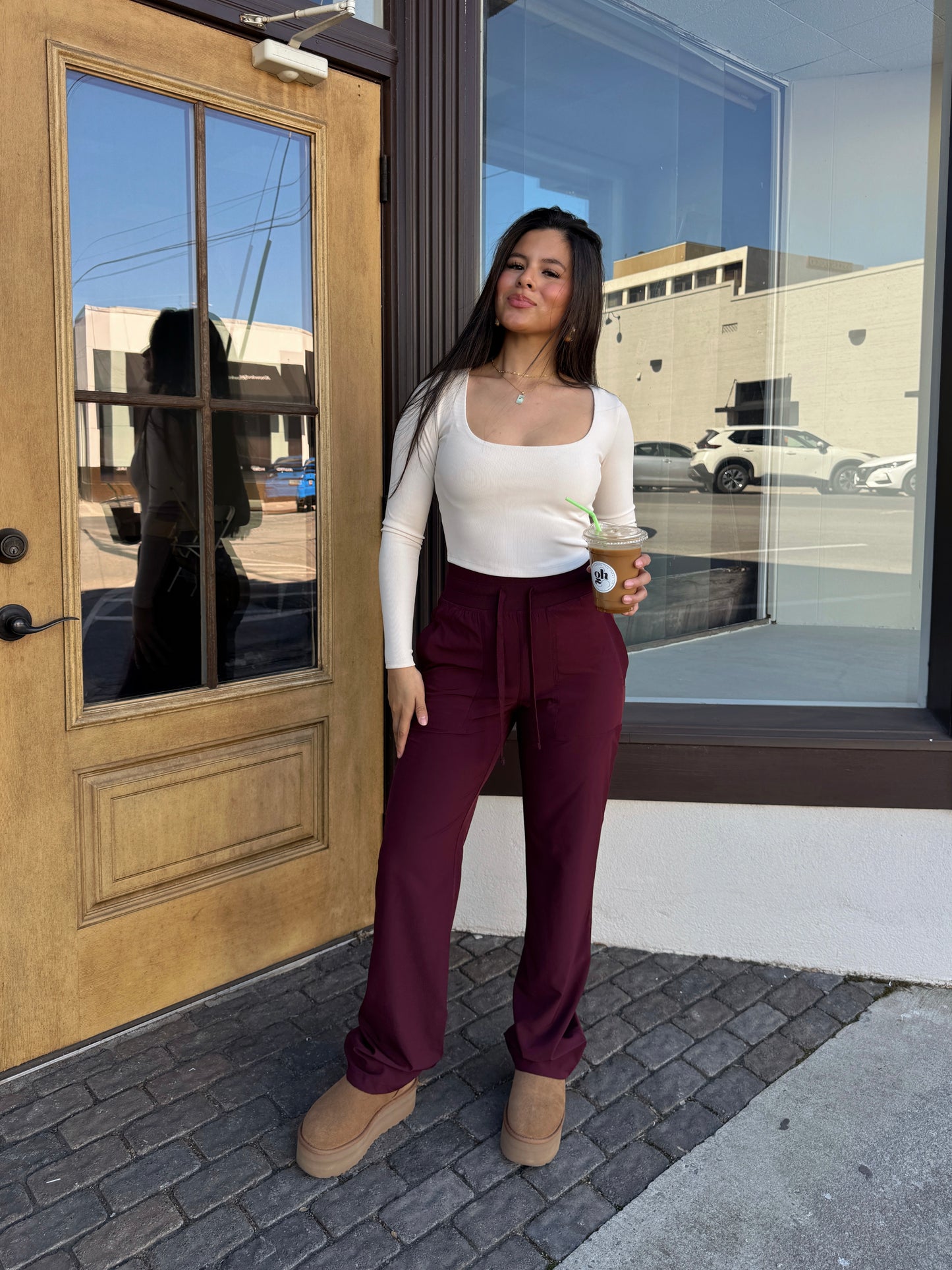 Beige Ribbed Long Sleeve Top