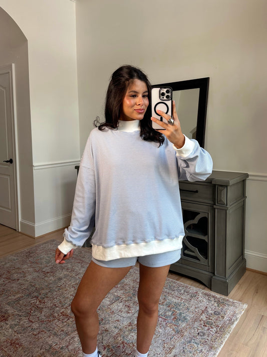 Baby Blue Mockneck Striped Set