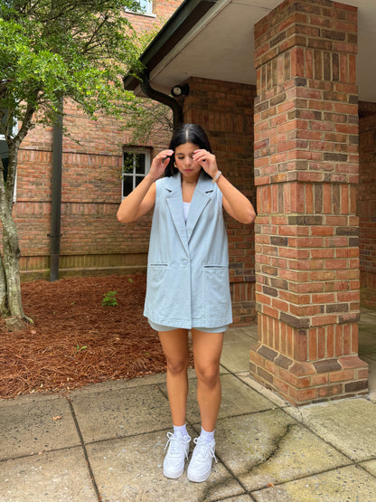 Dusty Blue Vest and Shorts Set