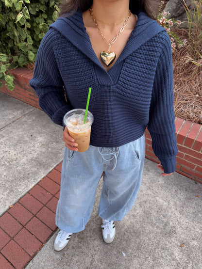 Navy Knit Collared Sweater