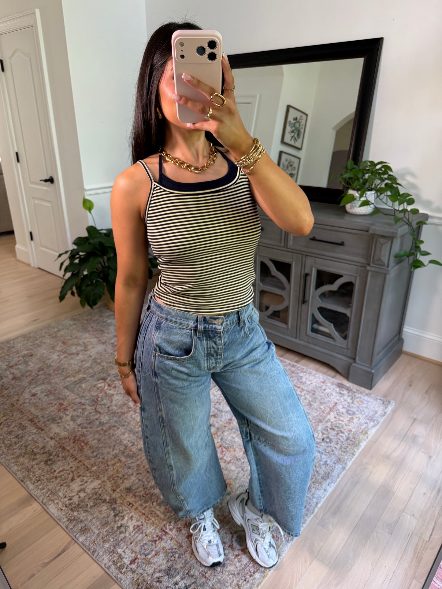 Butter/Navy Striped Double Layered Tank