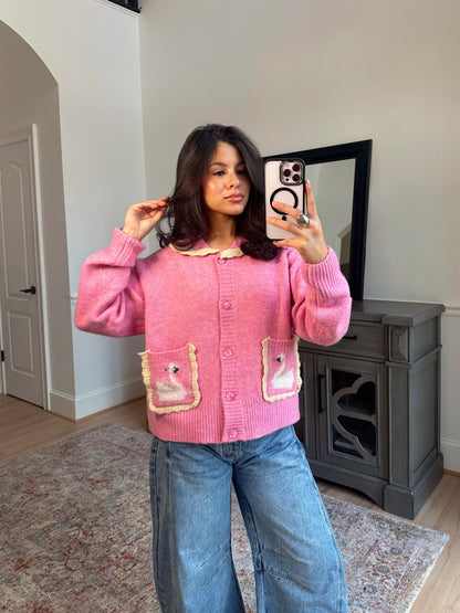 French Swan Pink Cardigan