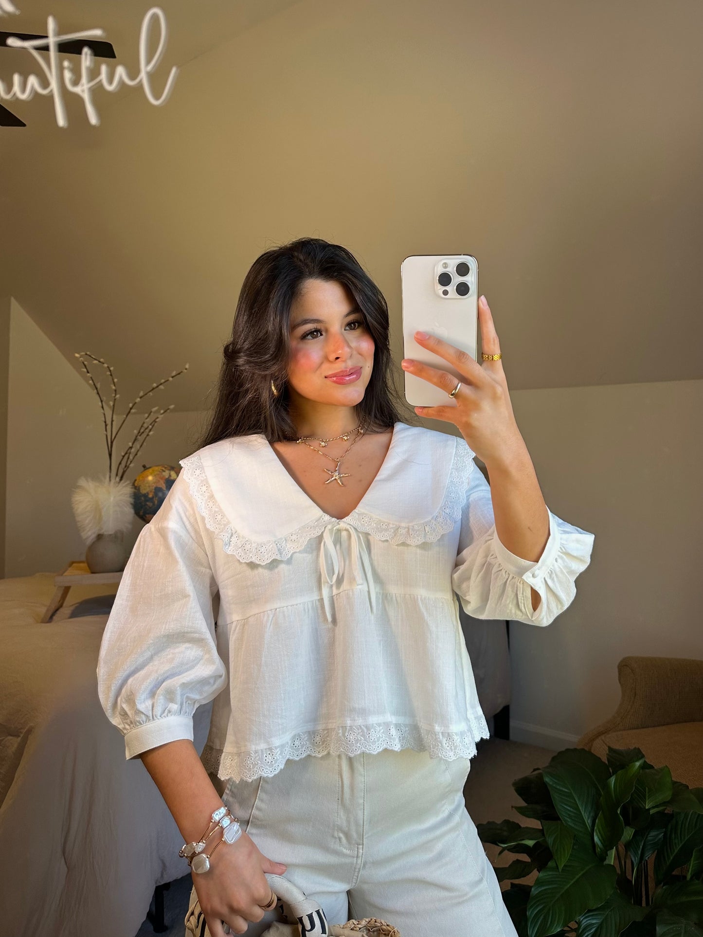 White Collared Poplin Top