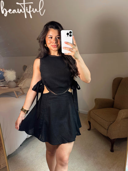 Black Lace Side Cut-Out Dress
