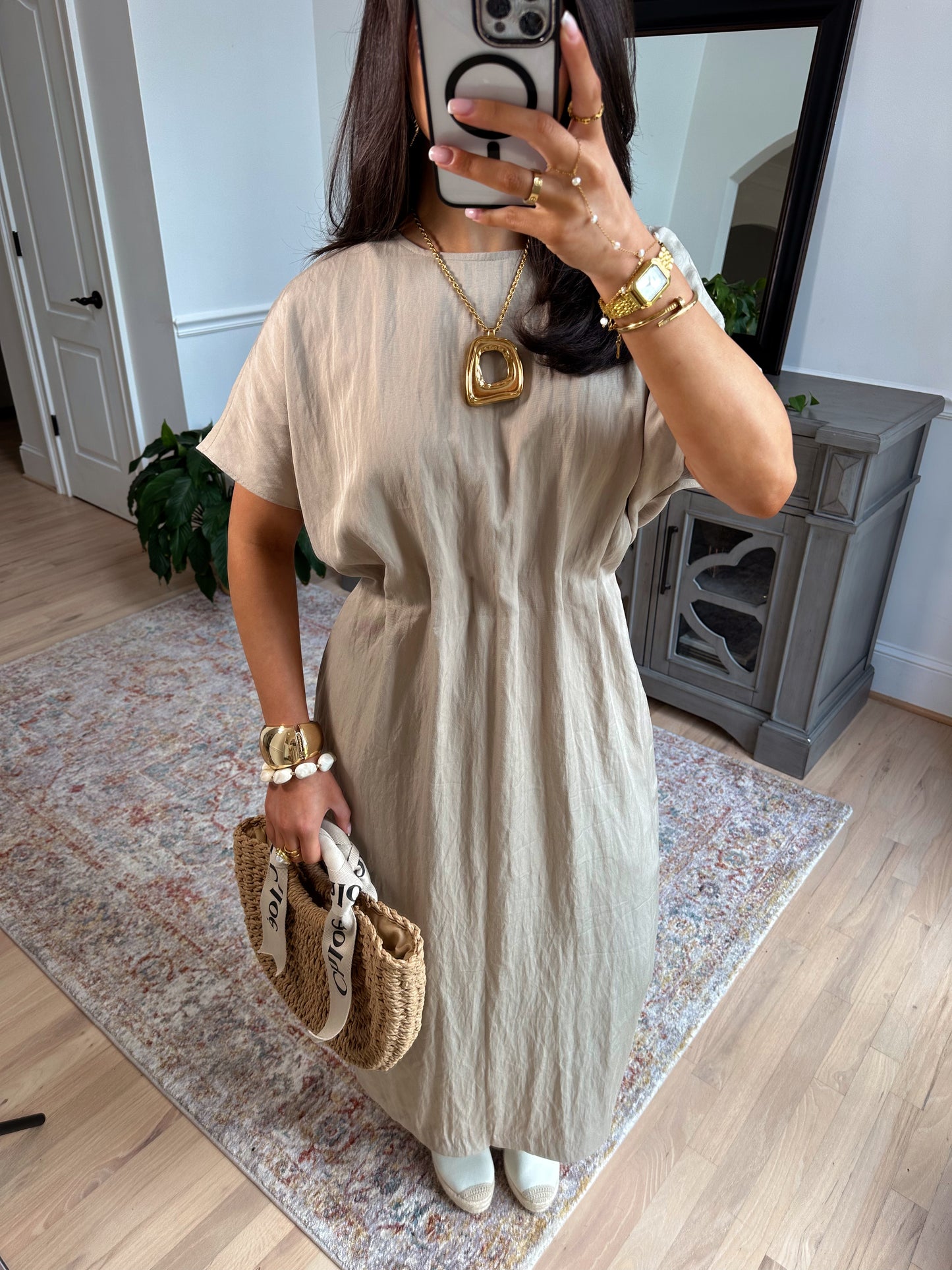 Toscana Taupe Pleated Dress