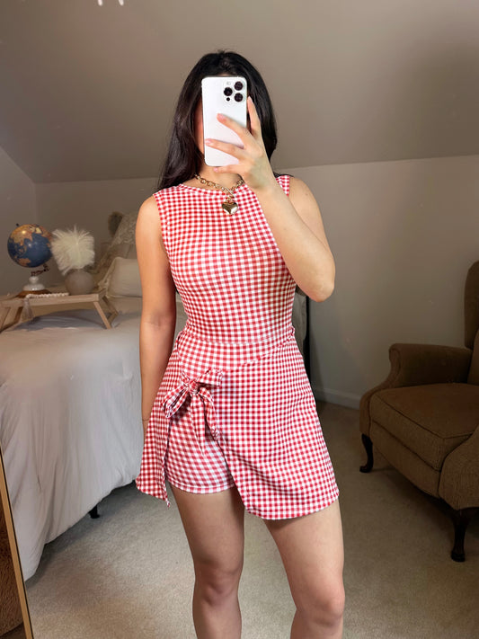 Red Gingham Wrap Active Romper