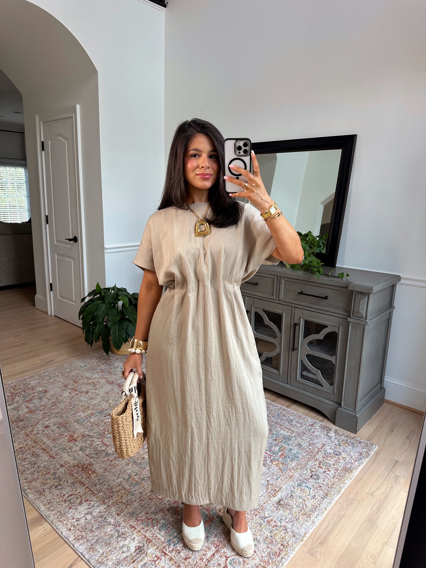 Toscana Taupe Pleated Dress