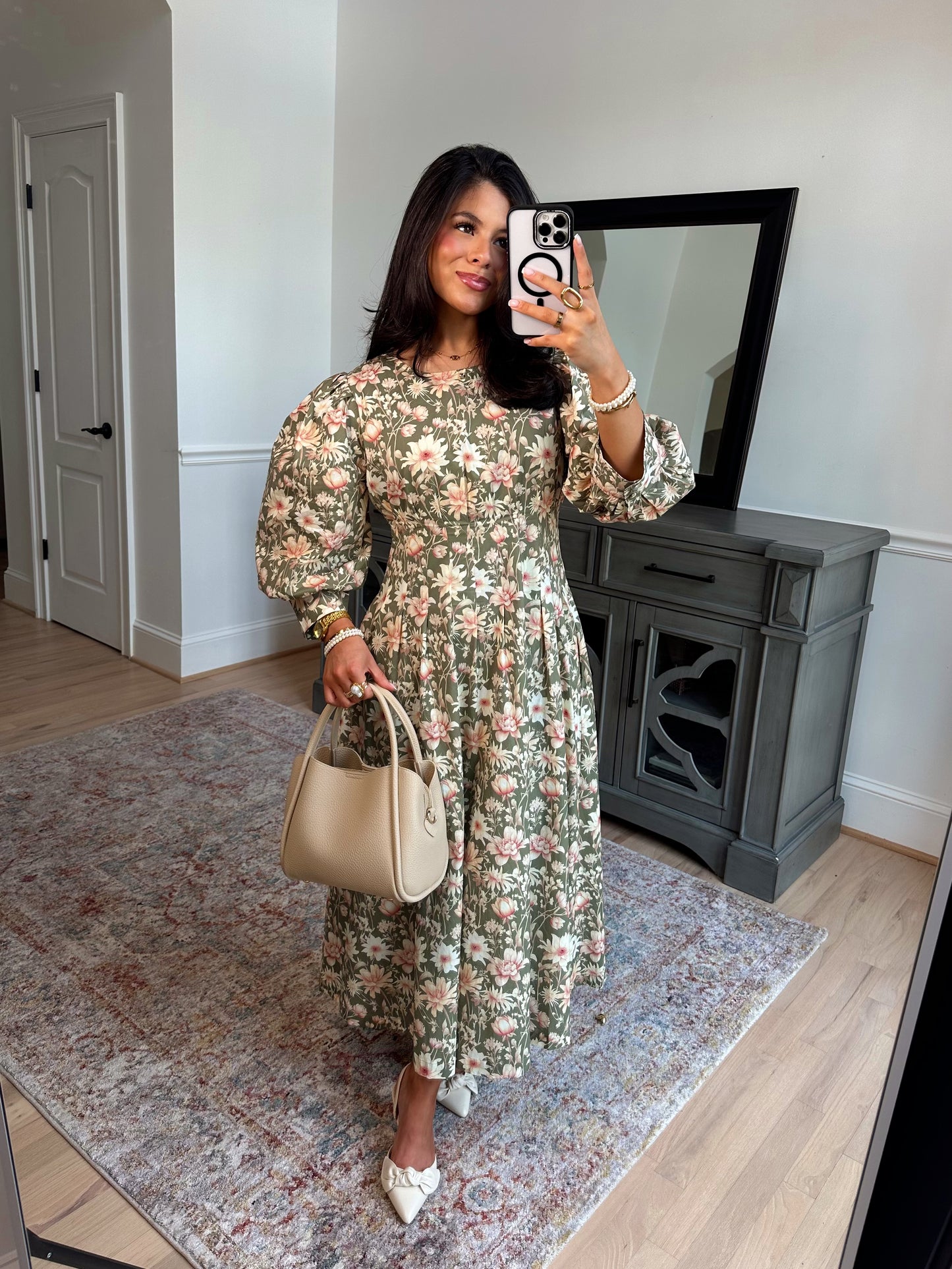 Sundays Olive Pleated Midi Dress