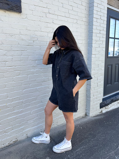 Classic Washed Black Denim Romper