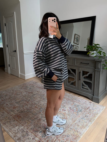 Sunday Club Striped Collegiate Set (Grey/Navy)