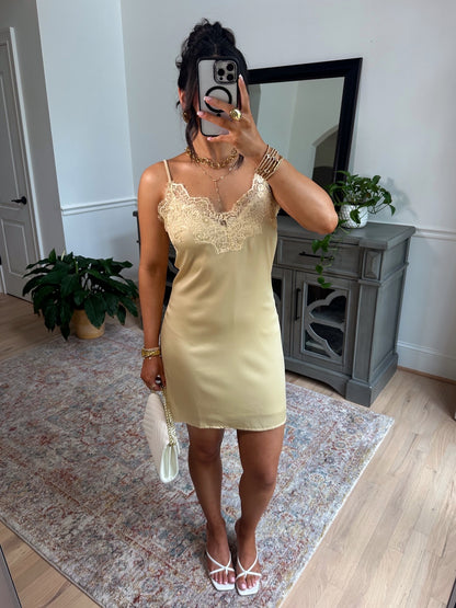 Golden Hour Satin Lace Mini Dress