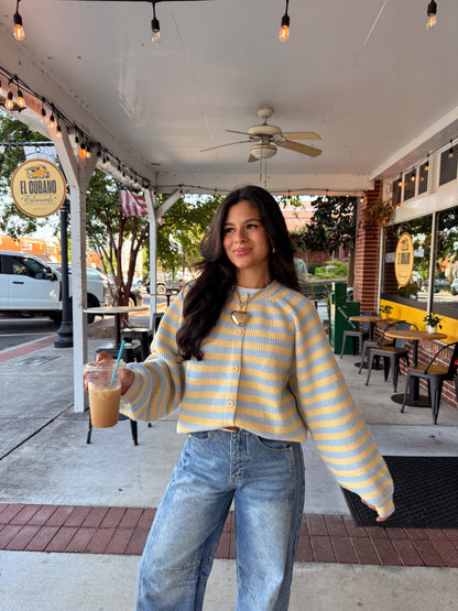Butter Blue Striped Button Up Cardigan