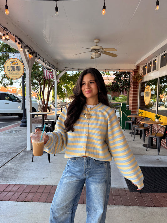Butter Blue Striped Button Up Cardigan