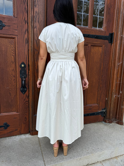 Beige Belted Buckle Dress