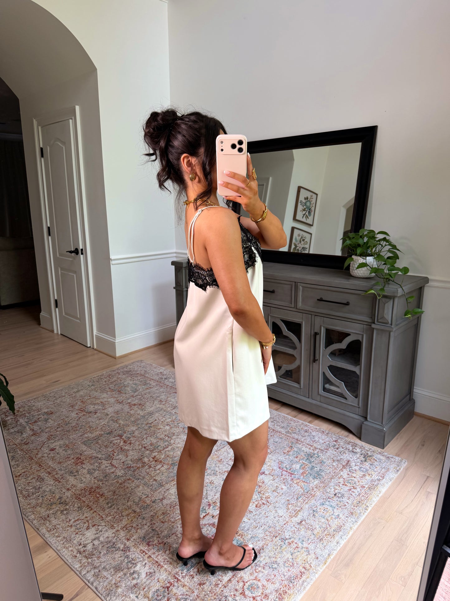Sweet Escape Pleather Lace Dress (White/Black)