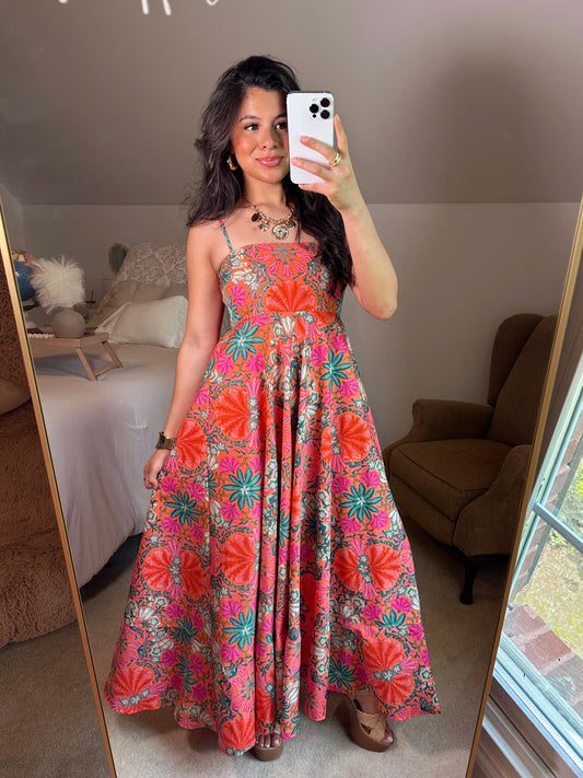 Orange Tropical Floral Maxi Dress