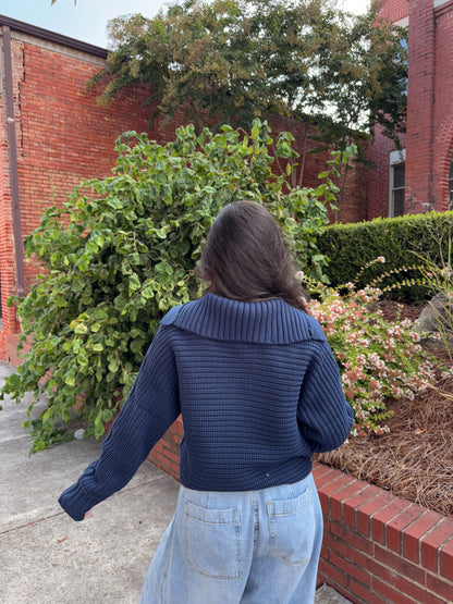 Navy Knit Collared Sweater