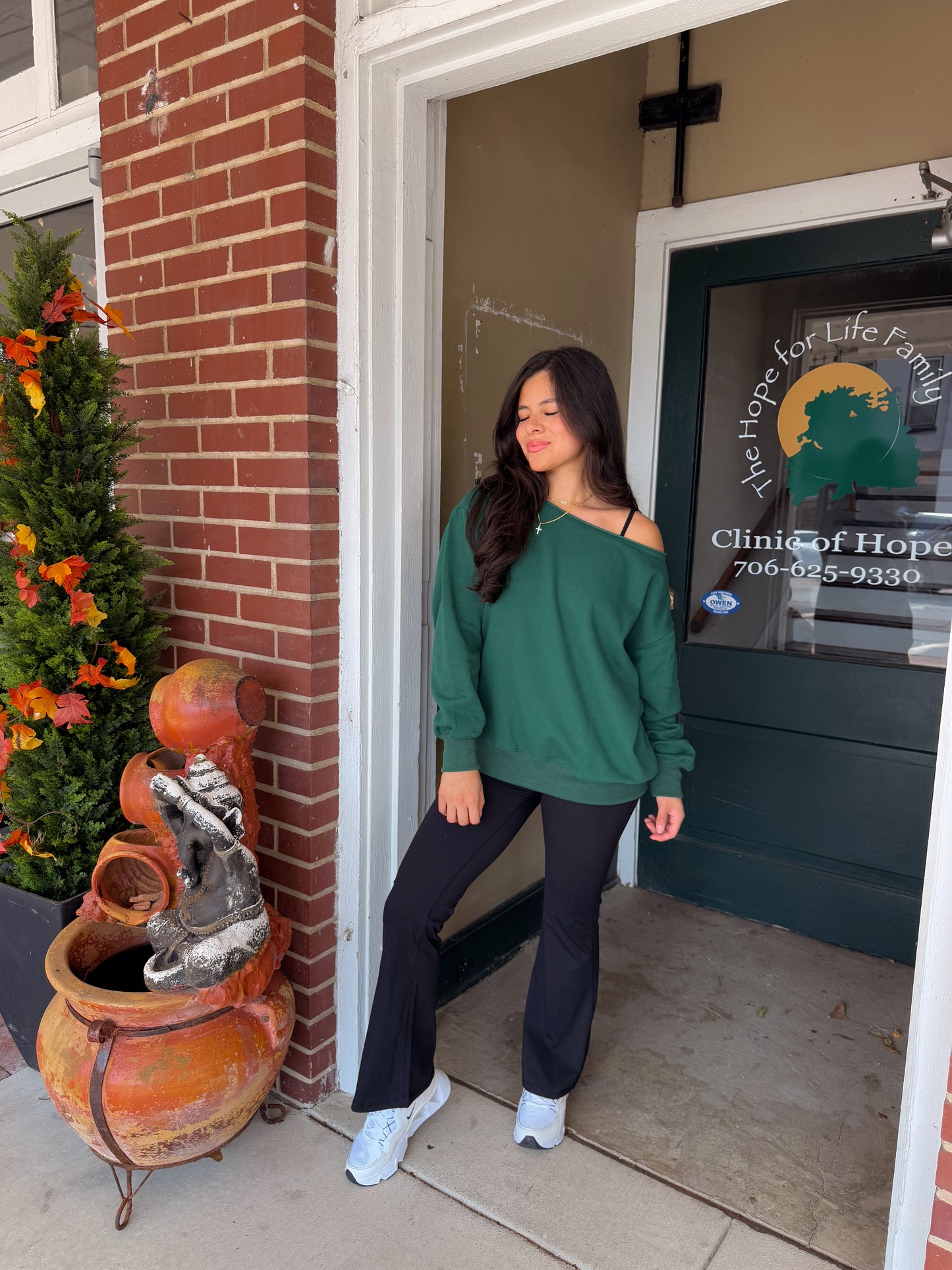 Forest Green Off-Shoulder Sweatshirt