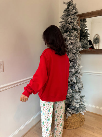 Red Candy Cane 'Merry' Embroidered Mockneck