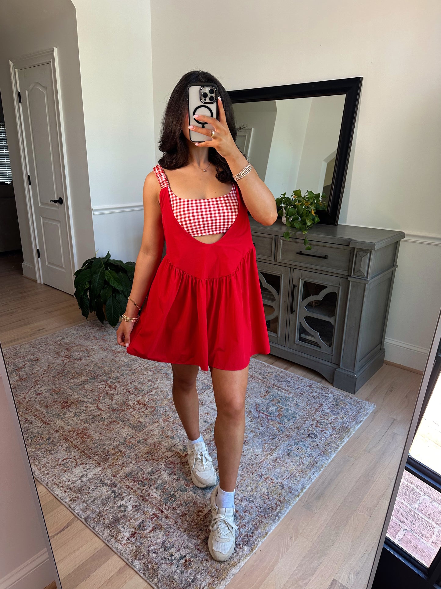Cherry Gingham Active Romper Dress