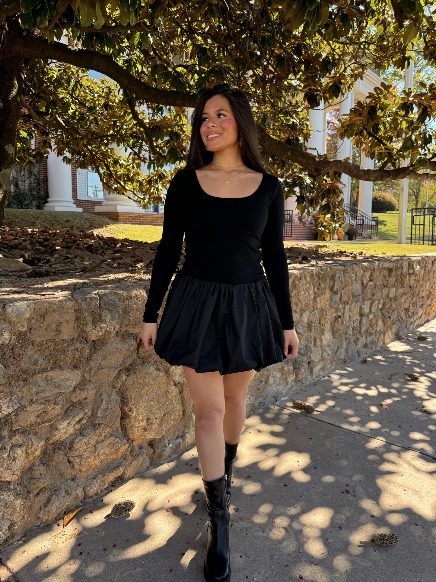 Black Bubble Hem Mini Dress