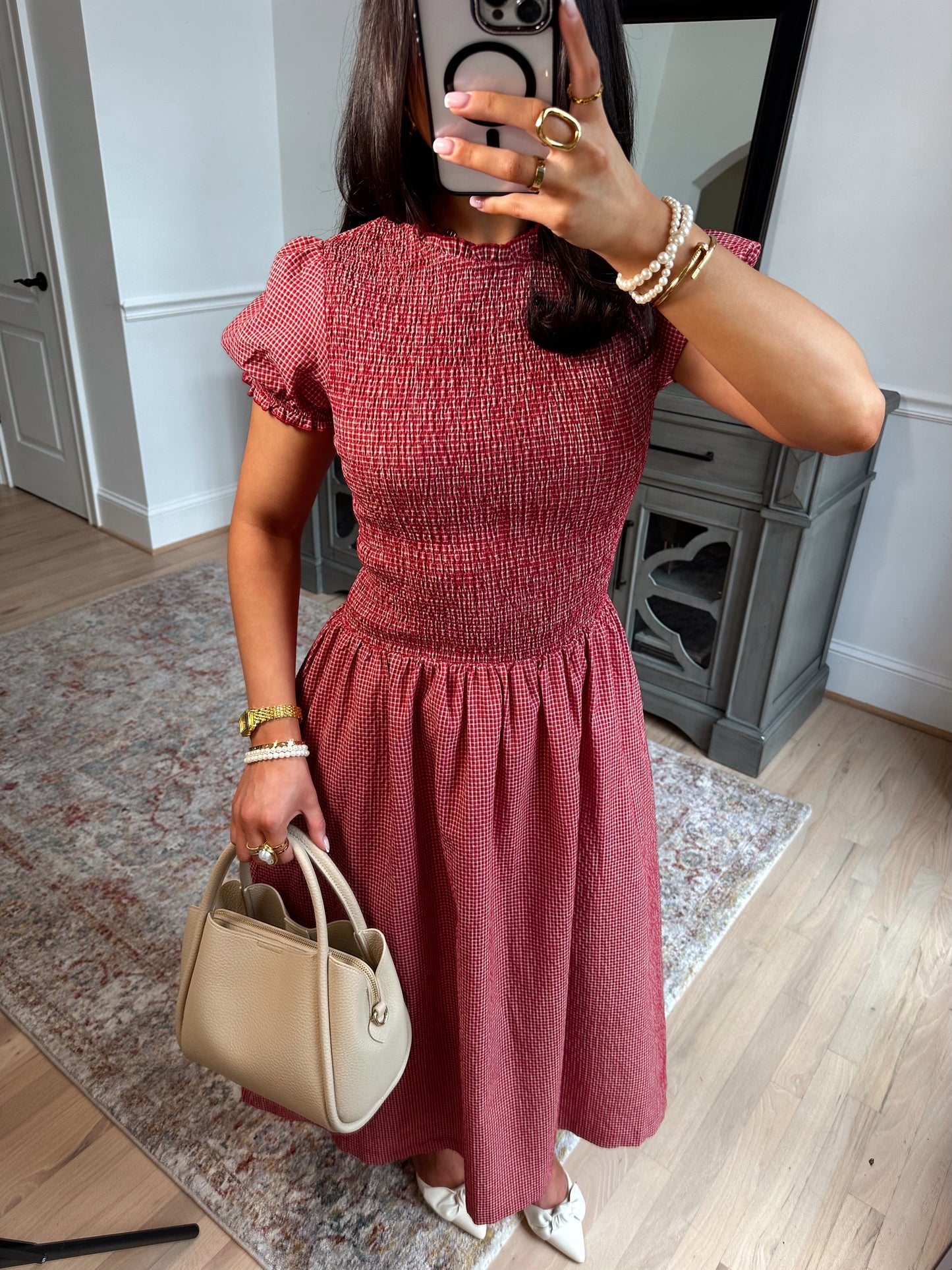 Strawberry Gingham Midi Dress