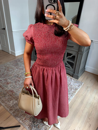 Strawberry Gingham Midi Dress
