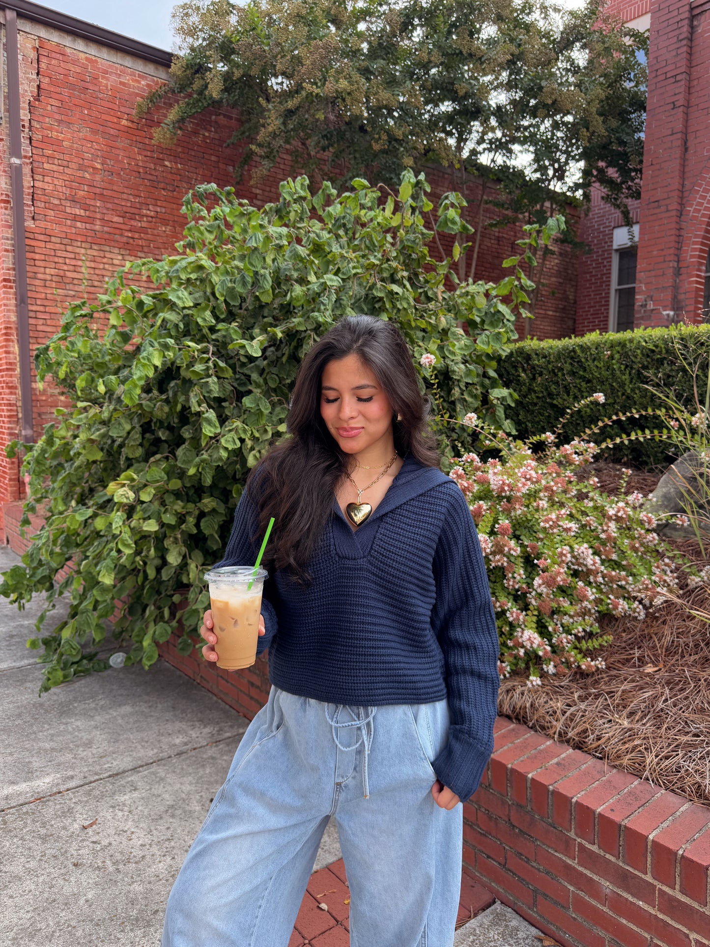 Navy Knit Collared Sweater