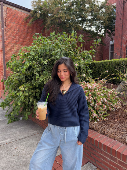 Navy Knit Collared Sweater