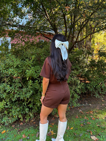 Better in Brown Denim Romper