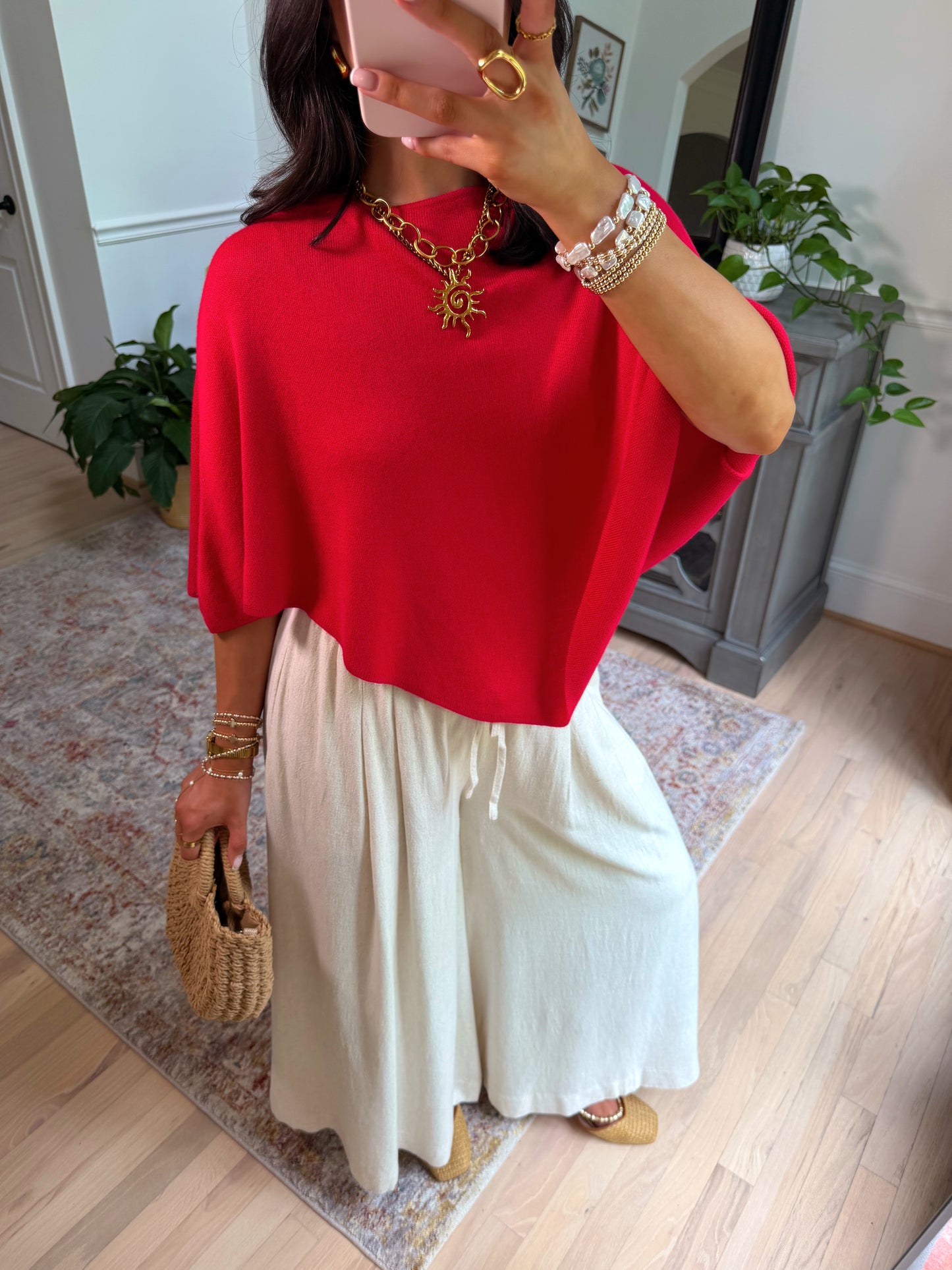 Boulevard Red Knit Poncho
