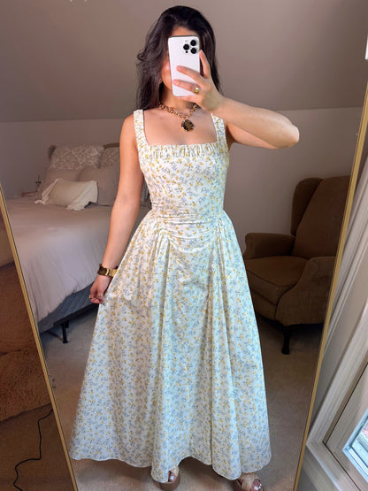 Yellow Ditsy Floral Midi Dress