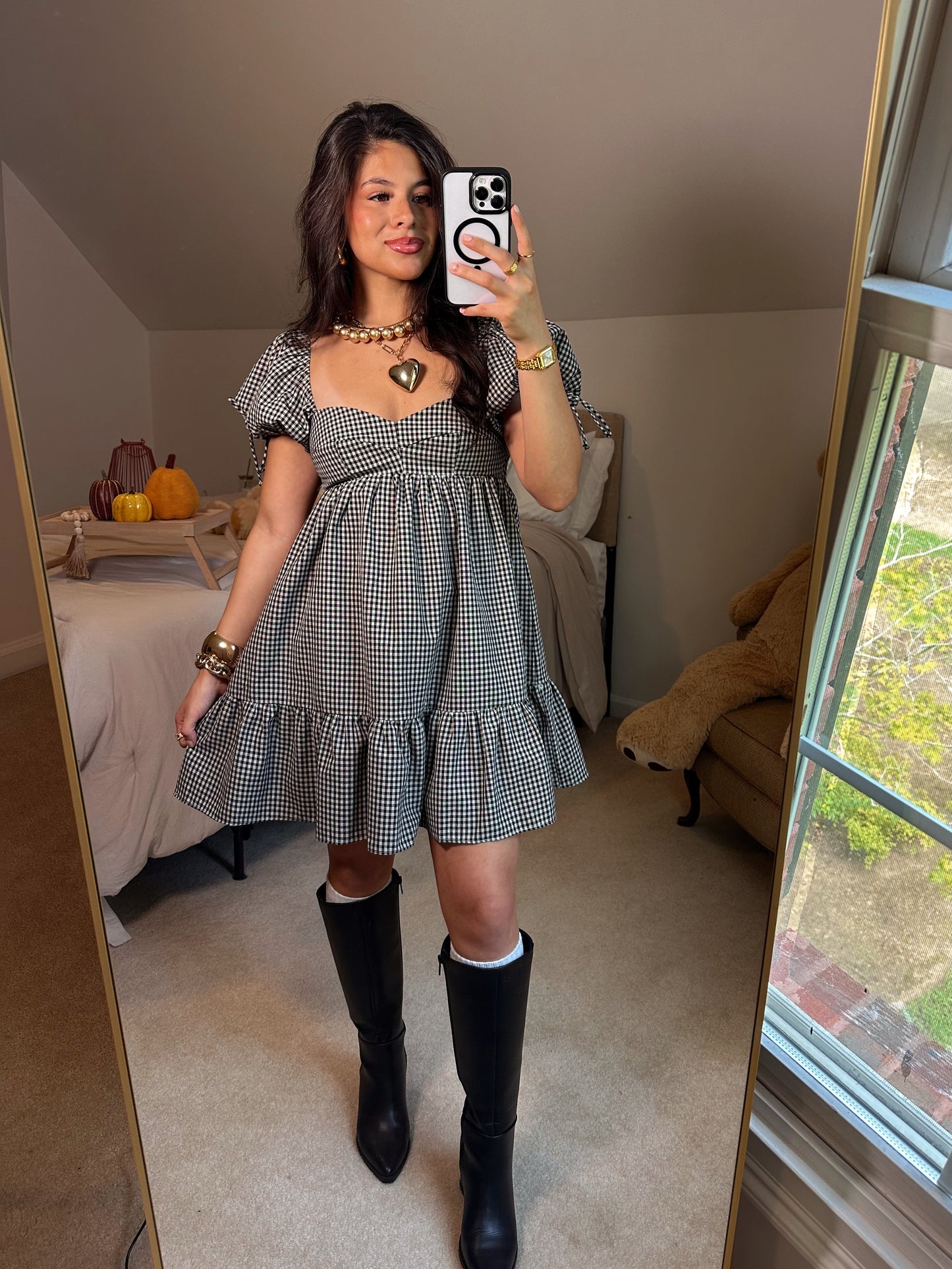 Black Gingham Babydoll Dress