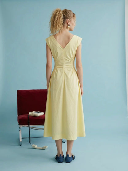 Yellow Magnolia Pleated Midi Dress