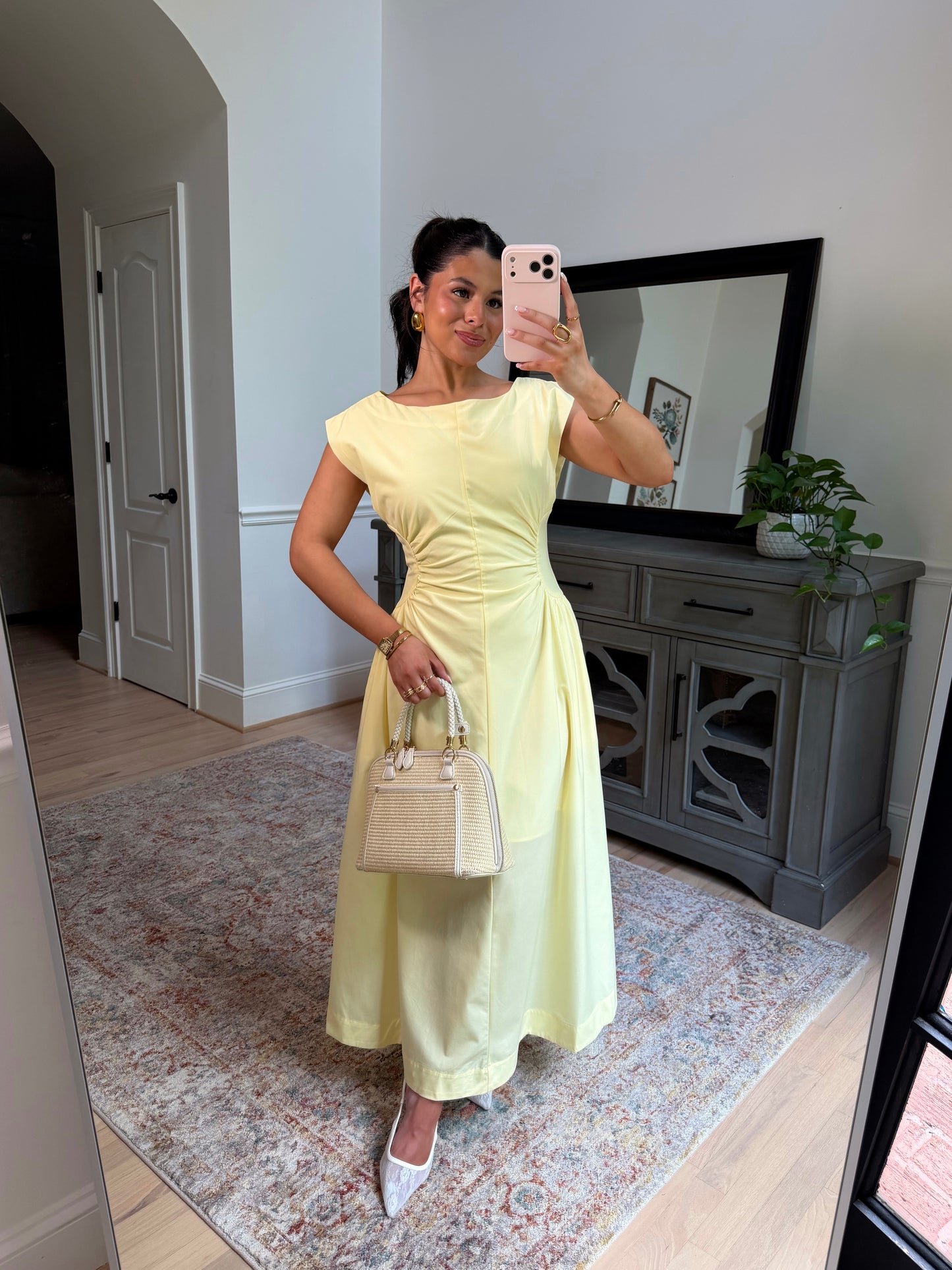 Yellow Magnolia Pleated Midi Dress
