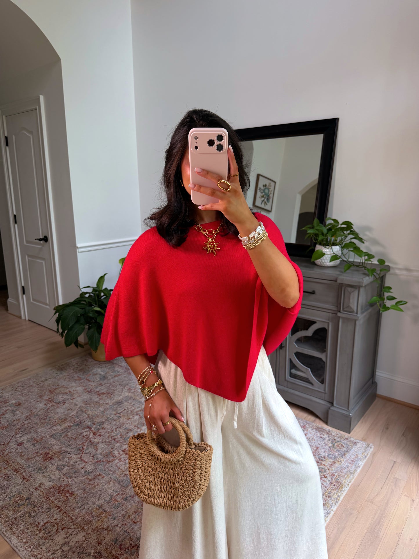 Boulevard Red Knit Poncho