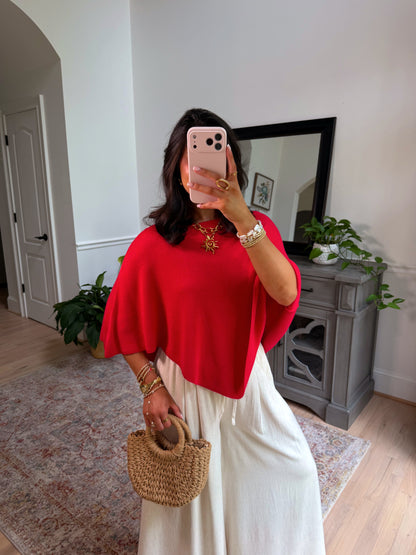 Boulevard Red Knit Poncho