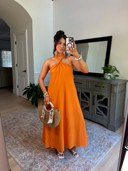 Citrus Orange Midi Dress