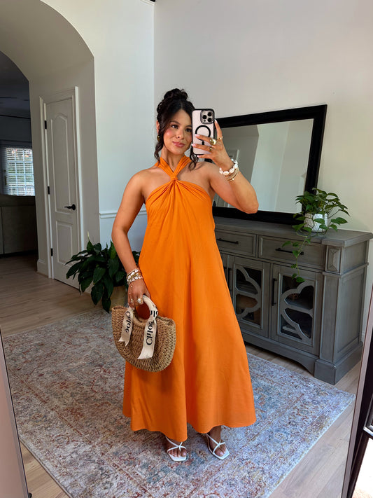 Citrus Orange Midi Dress