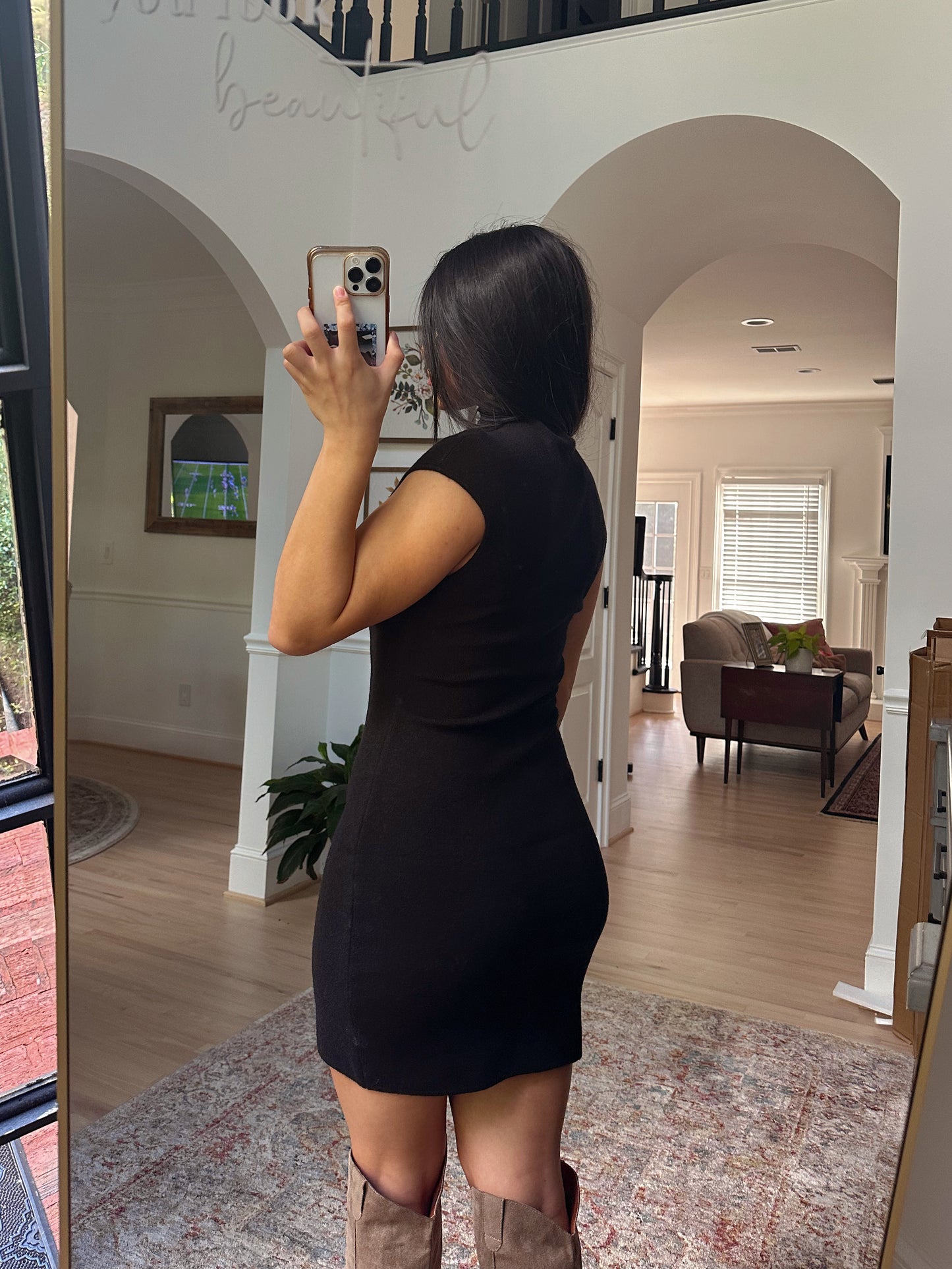 Mock Neck Black Dress